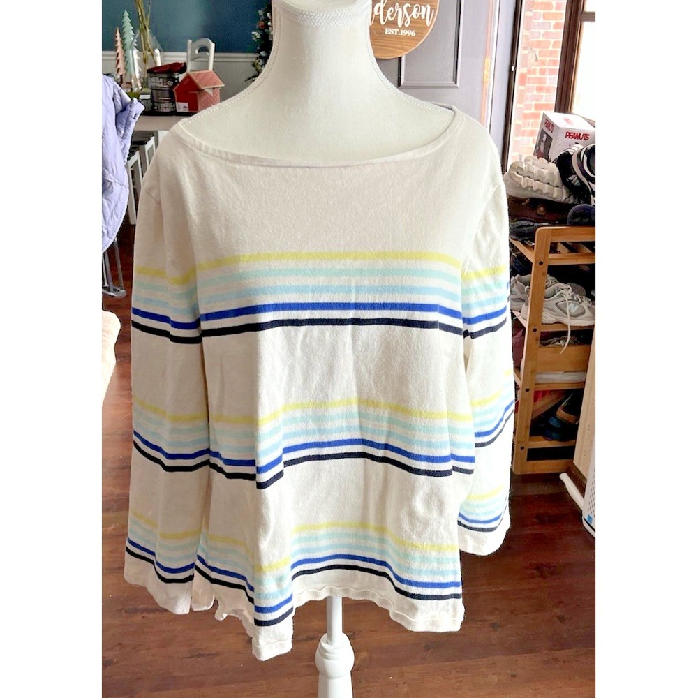 Talbots Cream‎ with Multi-Colored Striped Heavy Knit Top Size 3X